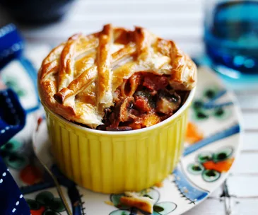 Eggplant and mushroom pasta pot pie