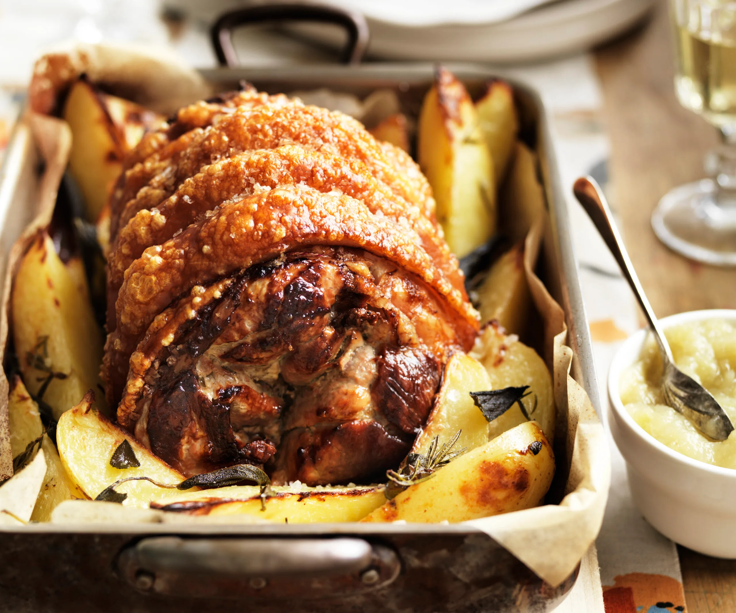 Roast leg of pork with apple sauce