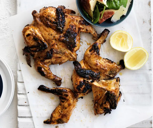 Portuguese chickens with fig salad