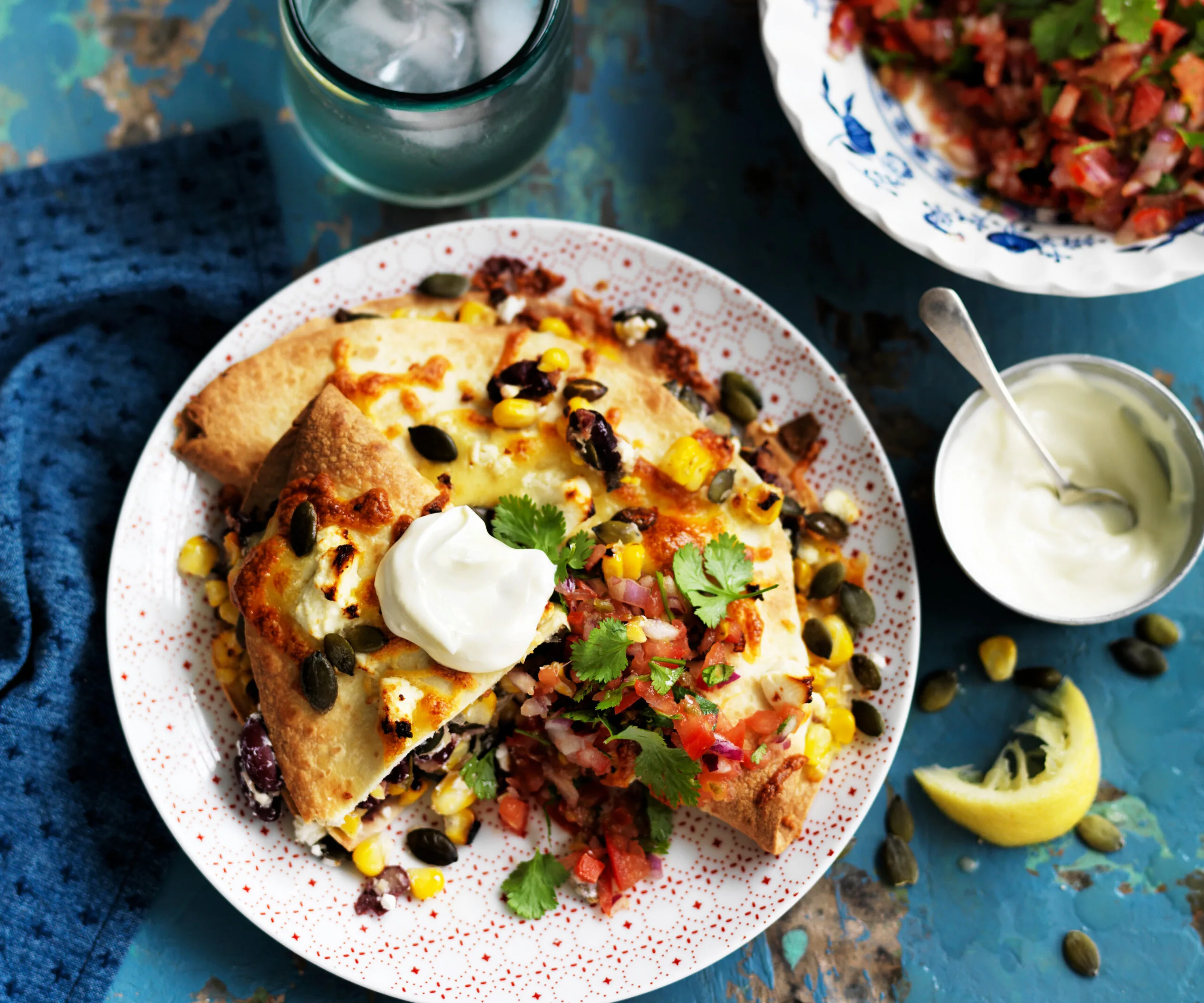 corn and kidney bean quesadillas with tomato salsa