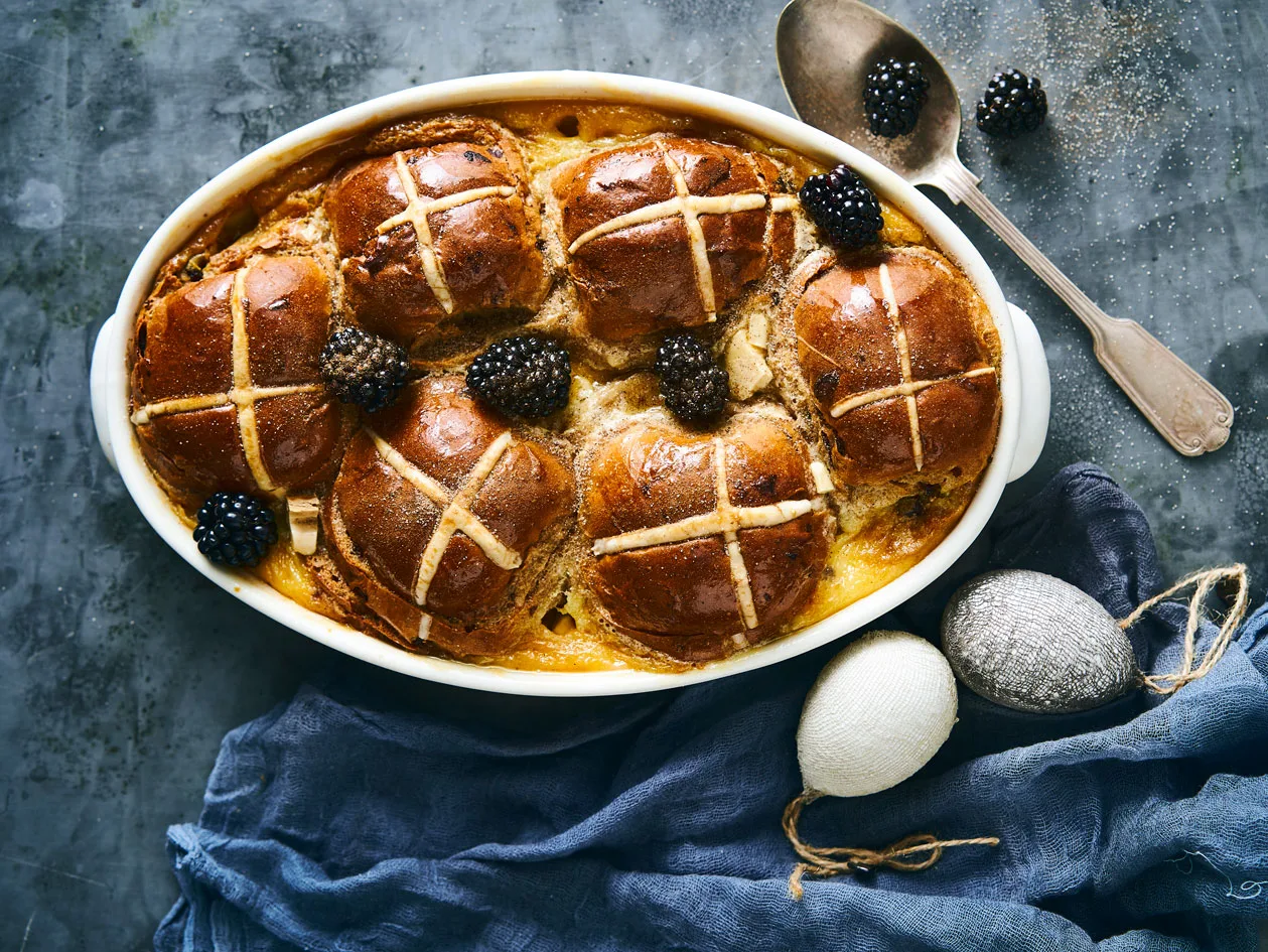 Cheat's hot cross bun dessert