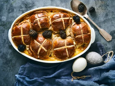 Cheat's hot cross bun dessert