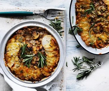 Potato and mushroom casserole with crunchy topping