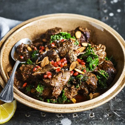 Slow cooker Moroccan lamb with kale and pomegranate