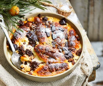 Dark chocolate croissant pudding