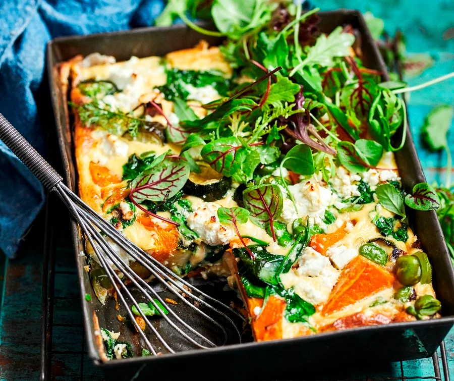 Roasted pumpkin, spinach & feta slice