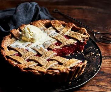 Rhubarb chia lattice tart