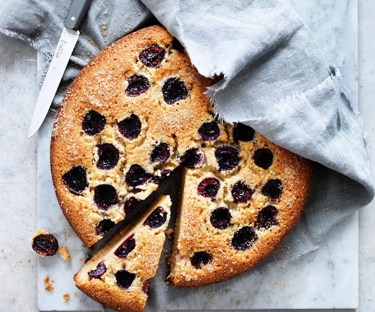 Cherry, almond & brown butter cake