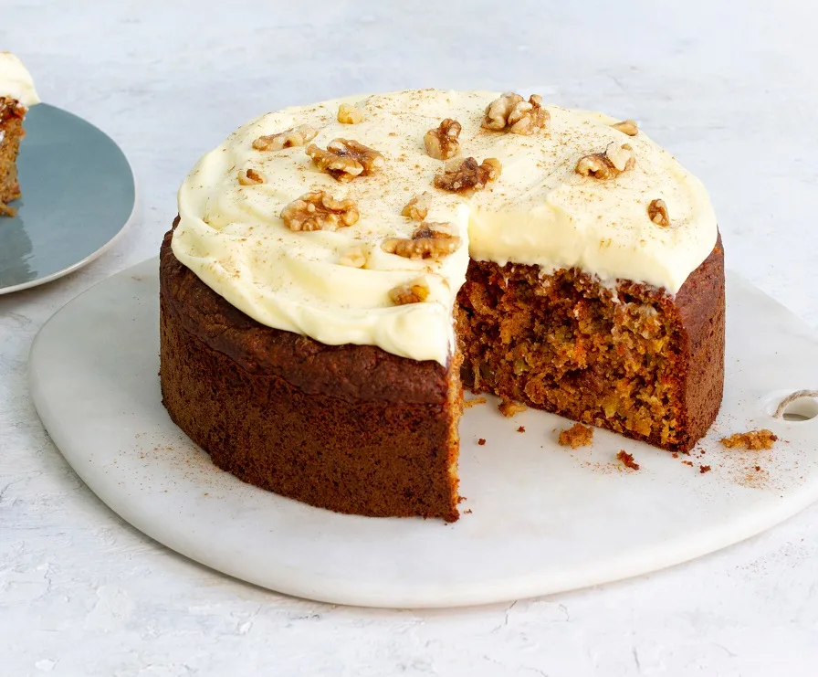 Low sugar, gluten free carrot cake with cream cheese frosting