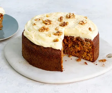 Low sugar, gluten free carrot cake with cream cheese frosting