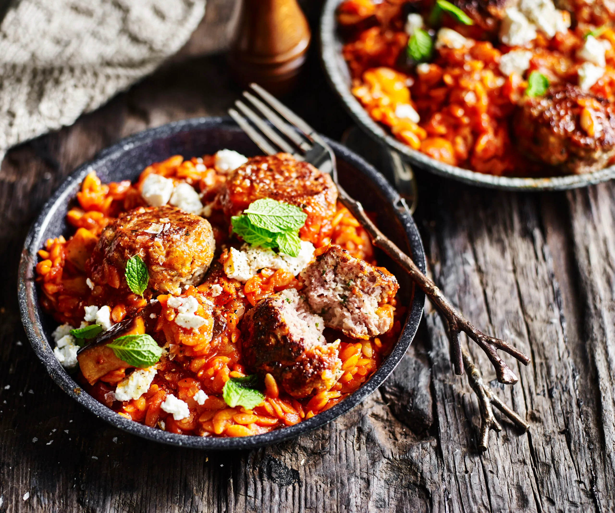 Greek meatballs with risoni pasta