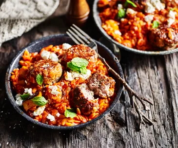 Greek meatballs with risoni pasta