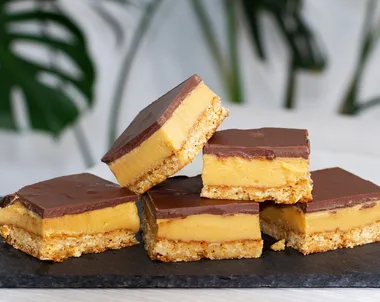 Decadent low sugar caramel slice