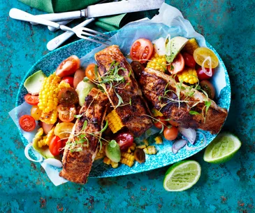 Cajun-spiced fish with roasted corn salsa