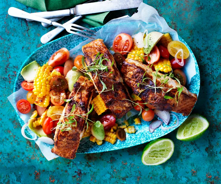 Cajun-spiced fish with roasted corn salsa