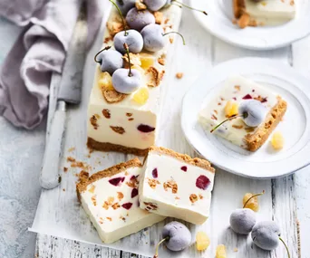 Cherry and amaretti white Christmas log