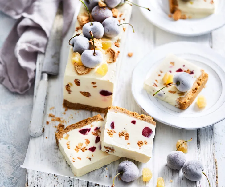 Cherry and amaretti white Christmas log