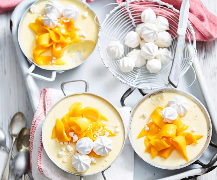 Mango, coconut and lime panna cotta