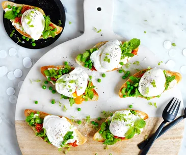 Crushed broad bean and pea bruschetta