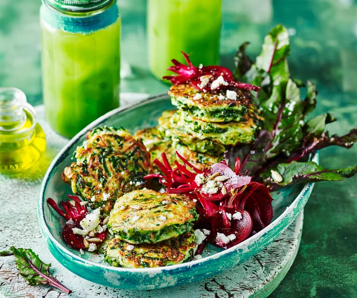 Cavolo nero fritters with pickled beetroot