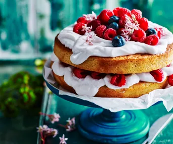 Mixed berry coconut layer cake