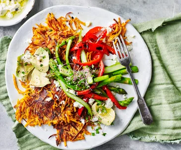 Sweet potato rösti with roasted vegetables