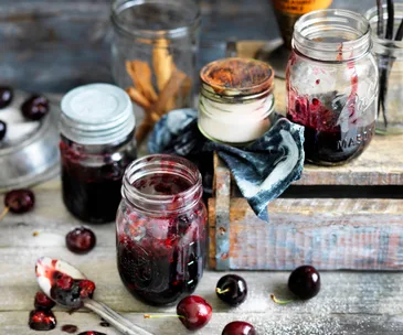 cherry, cinnamon and vanilla jam