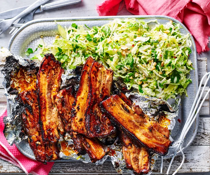 Sweet chilli ribs with coleslaw
