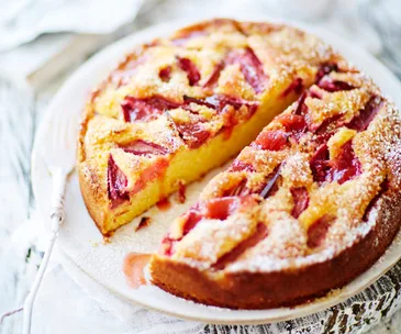 orange, semolina and rhubarb cake