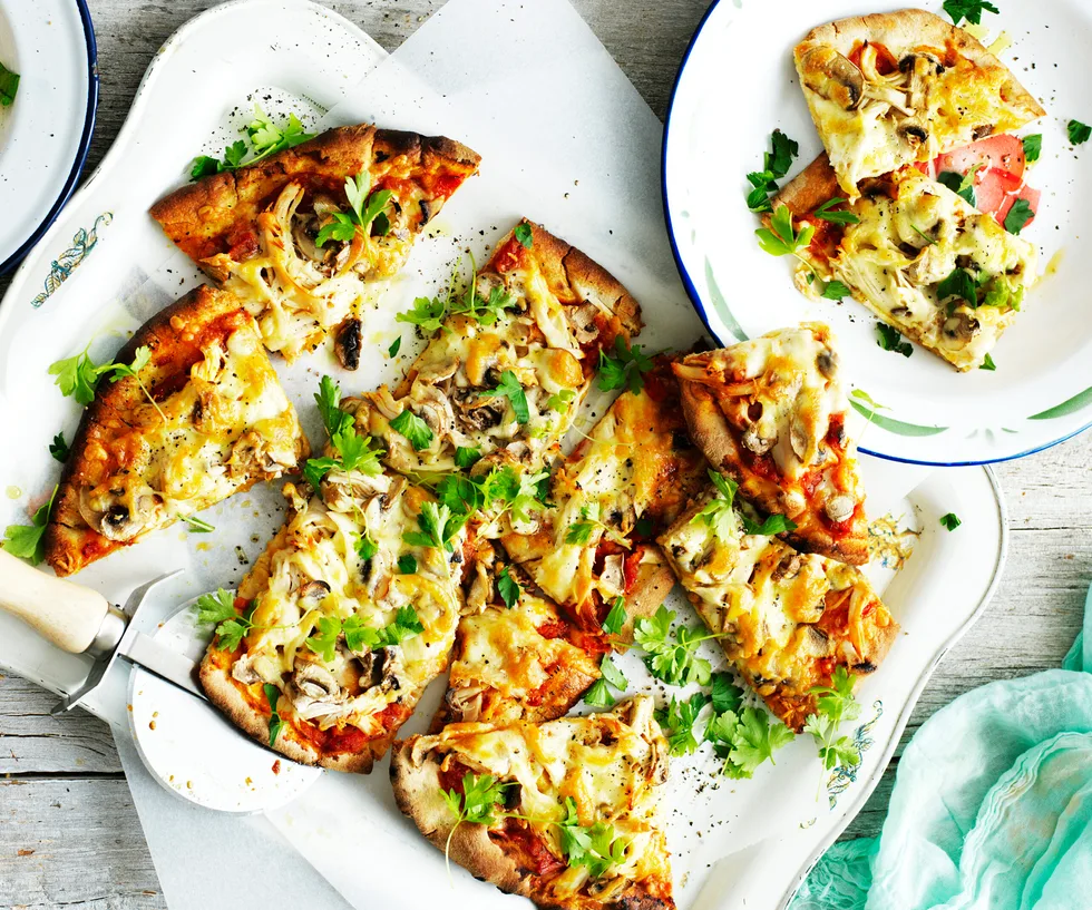 chicken and mushroom pizzas