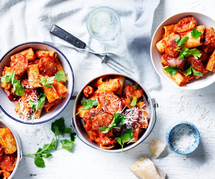 Rigatoni with arrabbiata and  chorizo sauce