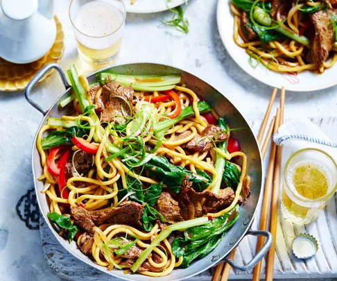 Mongolian beef noodle stir fry