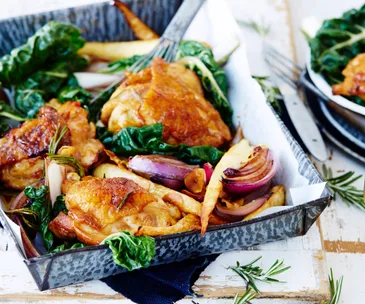 Chicken with maple parsnips