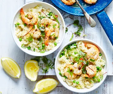 Fennel, lemon, pea & prawn risotto recipe