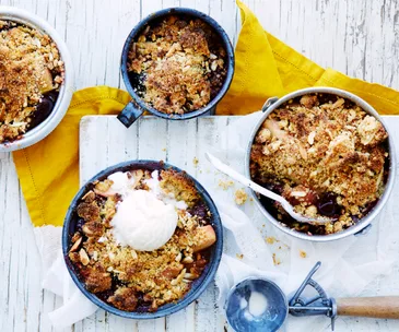 Apple, cherry and amaretti crumbles