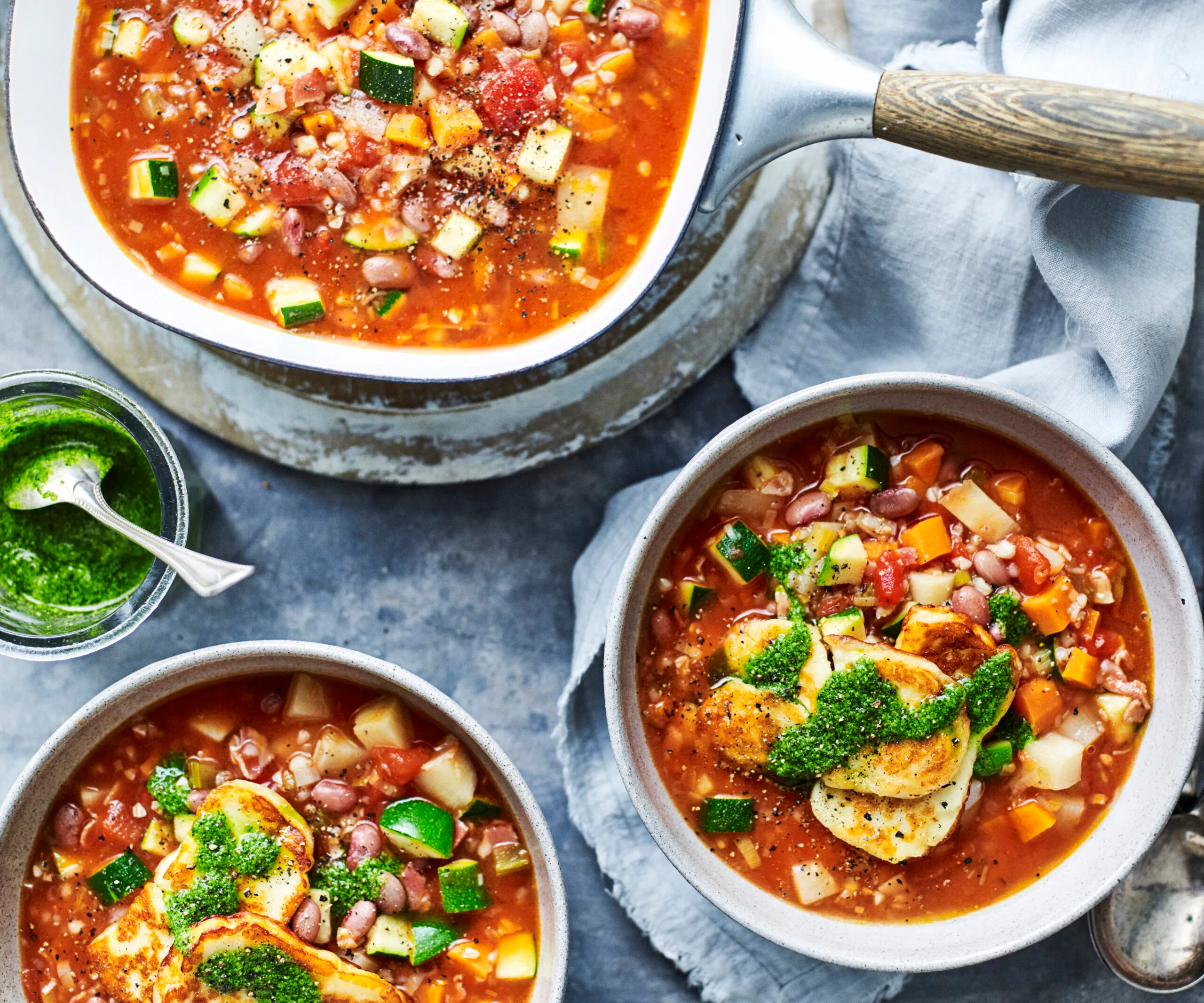 Chunky minestrone with haloumi