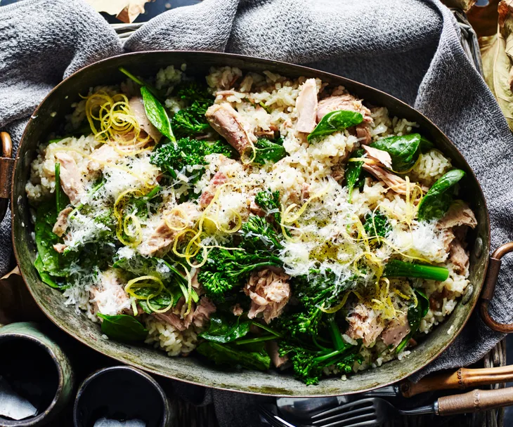 Tuna, spinach and broccolini baked risotto