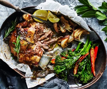 slow roasted lamb with chilli broccolini