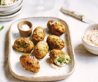 Zucchini koftas with harissa yoghurt