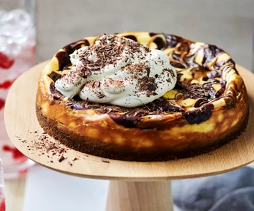 Baked chocolate and caramel cheesecake