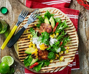 Grilled chicken and corn salsa wrap