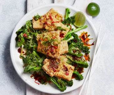 Crispy tofu with palm sugar dressing in the air fryer