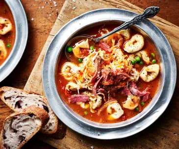 Ham and cheese tortellini broth