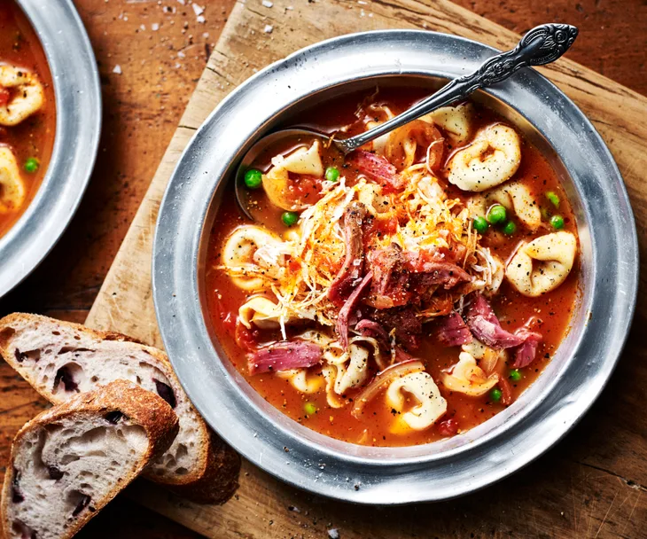 Ham and cheese tortellini broth