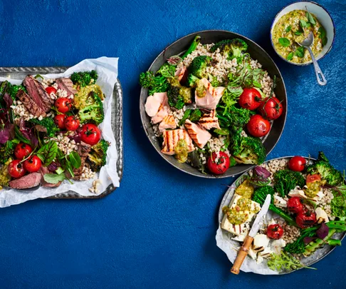 Grilled broccoli and barley salad