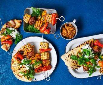Chicken, salmon or paneer tikka kebabs