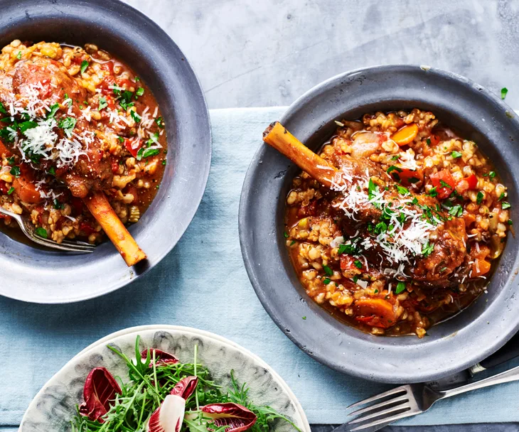 Rustic Italian lamb shanks with barley