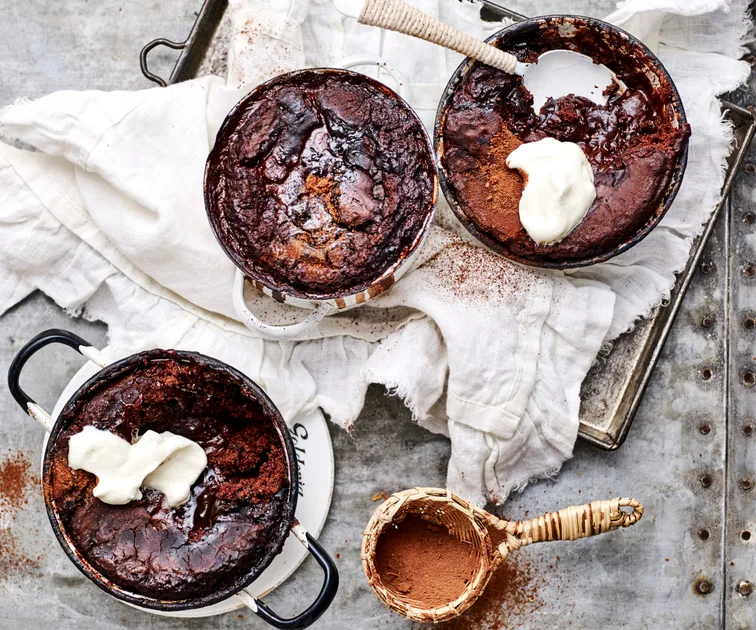 Individual chocolate self-saucing puddings