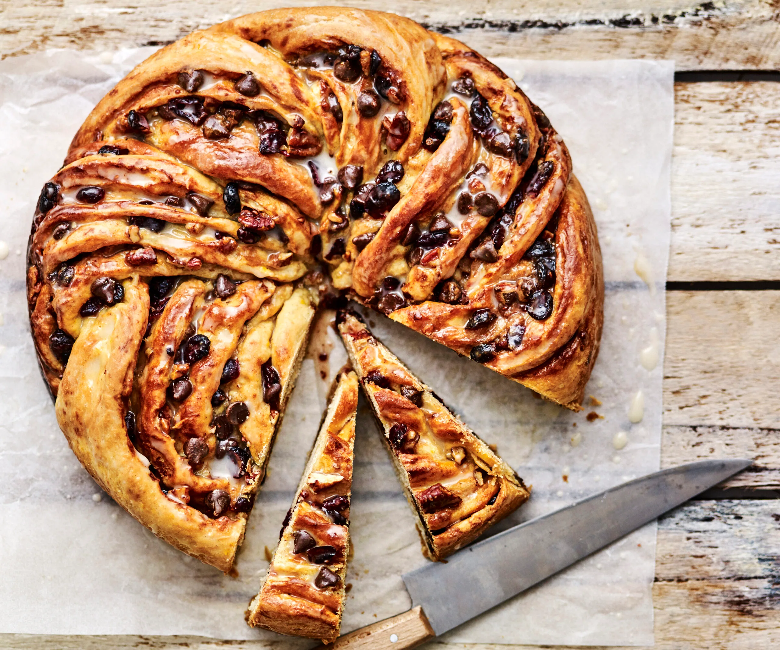 Cranberry and pecan chelsea bun twist