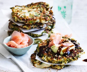 Okonomiyaki with avocado cream